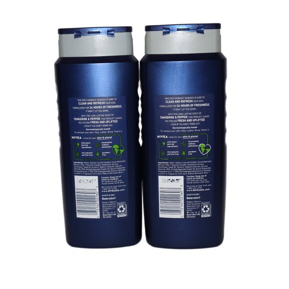 2 Pack NIVEA Men Sport Body Wash 16.9 oz Tangerine & Pepper Scent 24hr Freshness - Picture 2 of 5